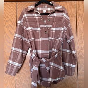 a new day Brown and White Plaid Belted Shacket